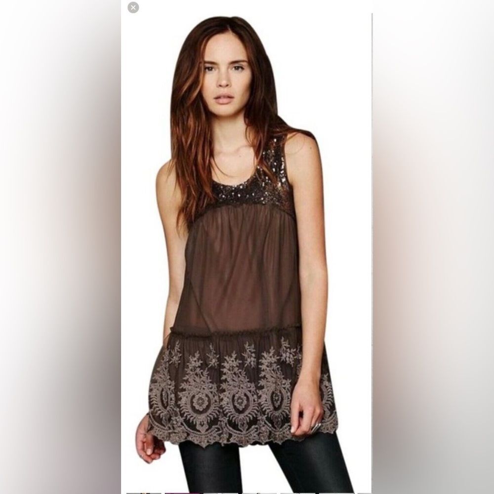 Free People Mirror Mirror Sequin Tunic Oversized Tank Cutout Size XS EUC